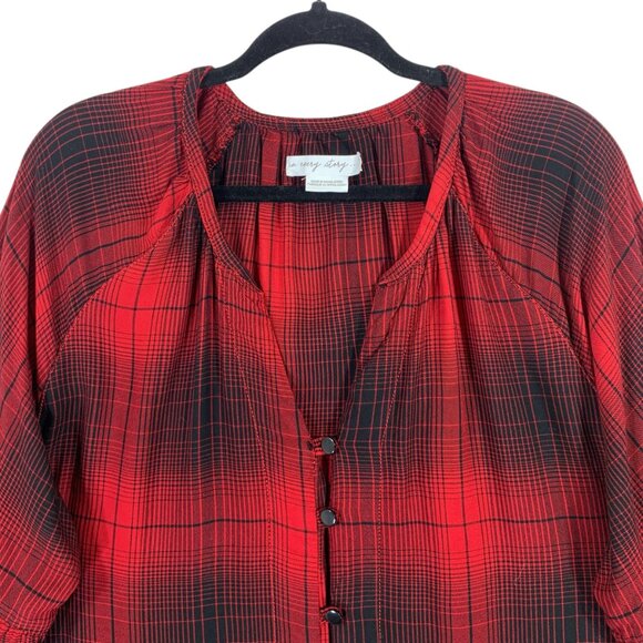 Red Plaid Long Sleeve Plaid Blouse Top size 1x by  In Every Story - Picture 6 of 16
